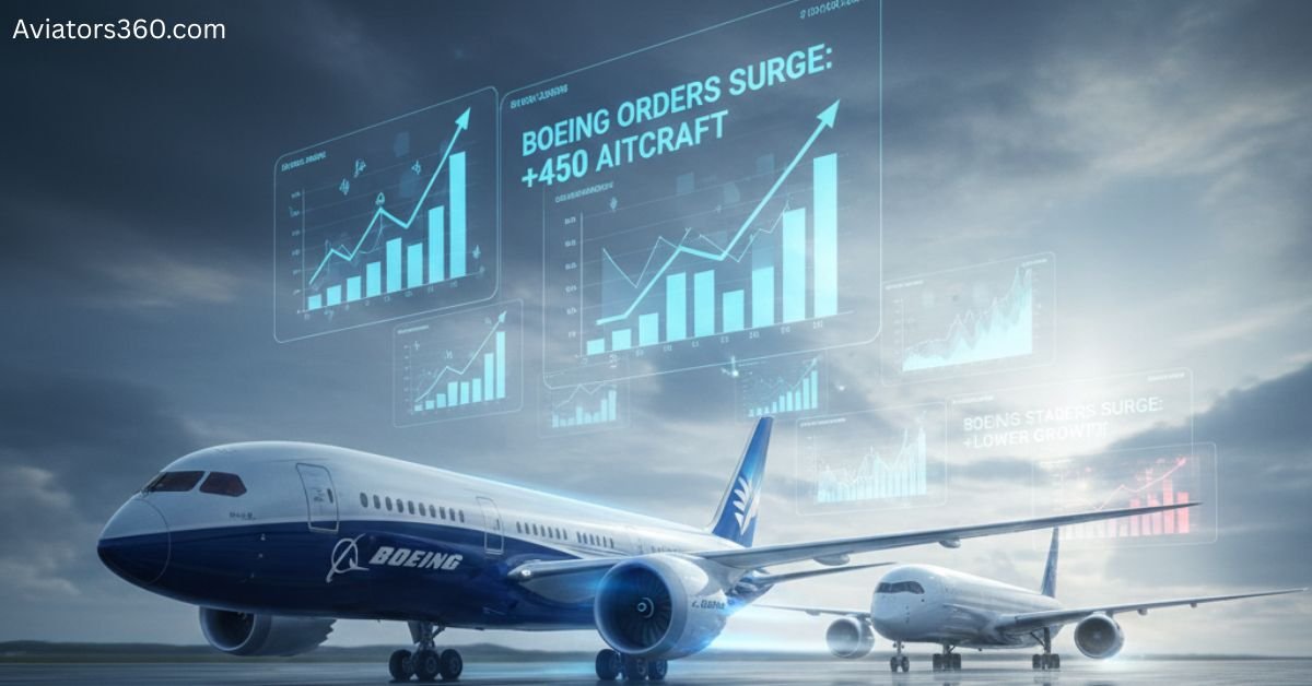 Boeing records a sharp rise of more than 450 aircraft orders, highlighting strong global demand.