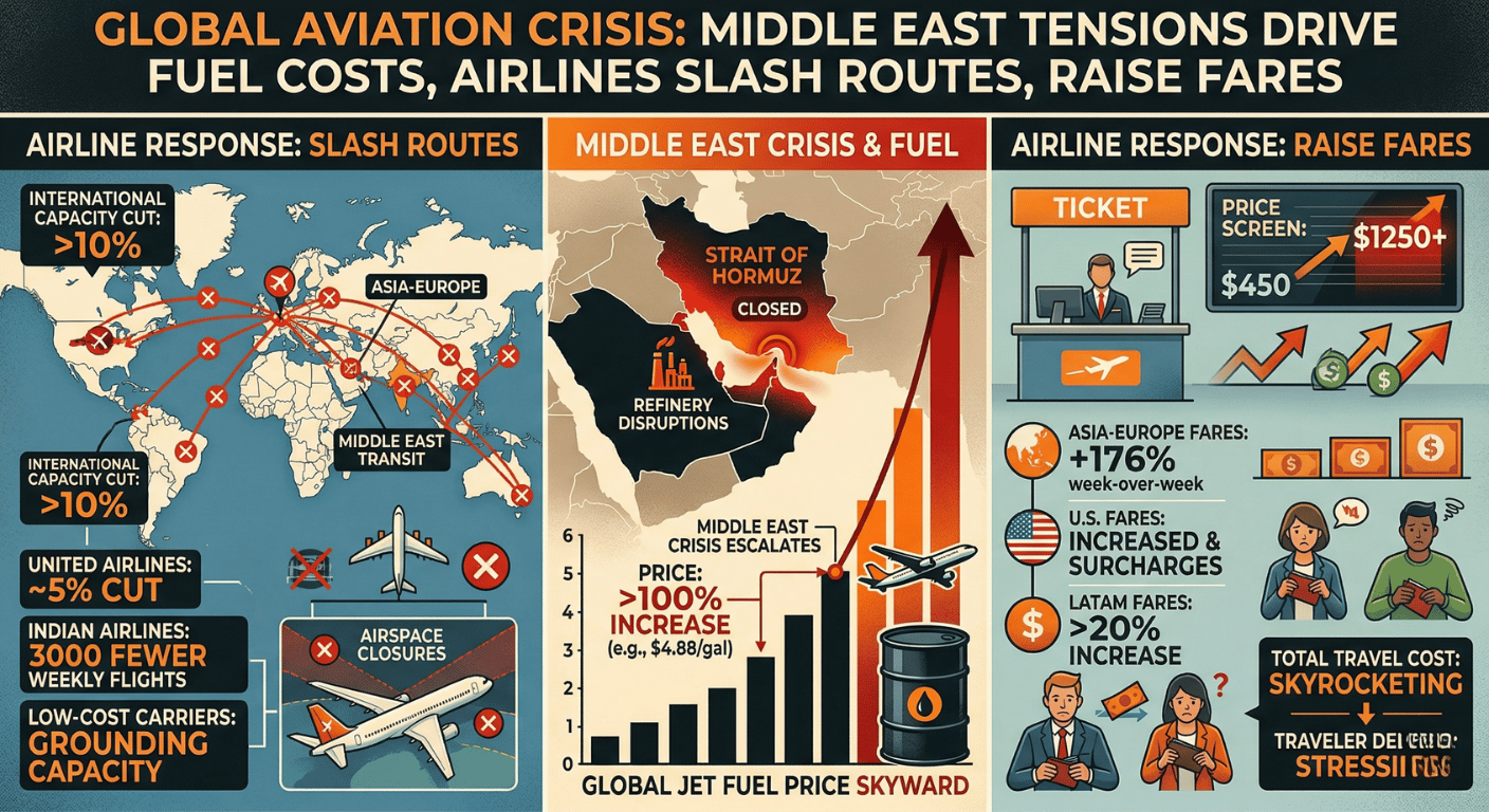Global Airlines Slash Routes and Raise Fares as Middle East Tensions Drive Fuel Costs Skyward