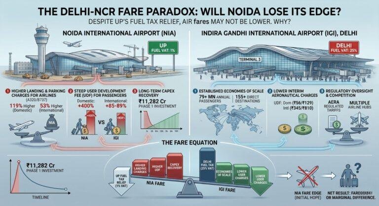 Noida International Airport May Lose Fare Edge Over IGI Despite UP’s Fuel Tax Relief. Why?