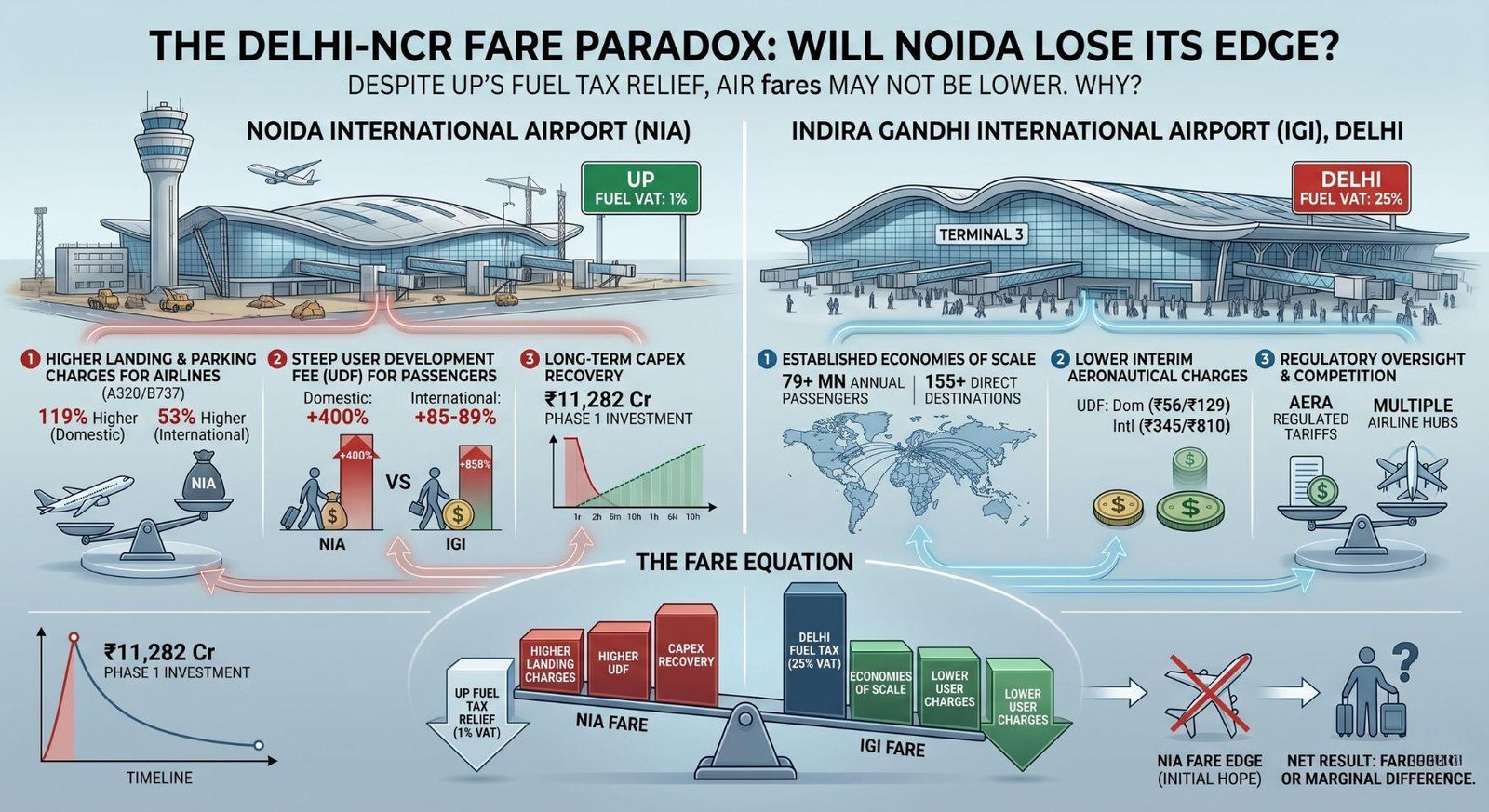 Noida International Airport May Lose Fare Edge Over IGI Despite UP’s Fuel Tax Relief. Why?