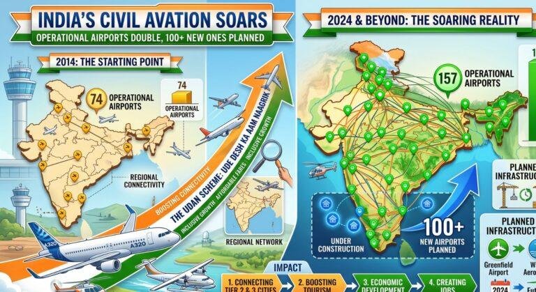 India’s Civil Aviation Soars: Operational Airports Double, 100+ New Ones Planned